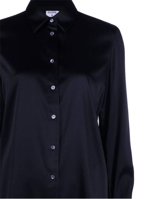 navy blue stretch-silk classic collar long sleeves FILIPPA K | 291312830